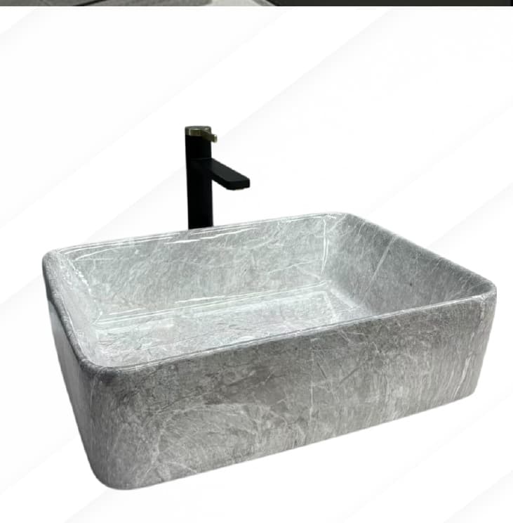 Designer Wash Basin | Table Top | Size: 480x380x130mm | Finish: Dove Grey Marble Glossy with White Veining