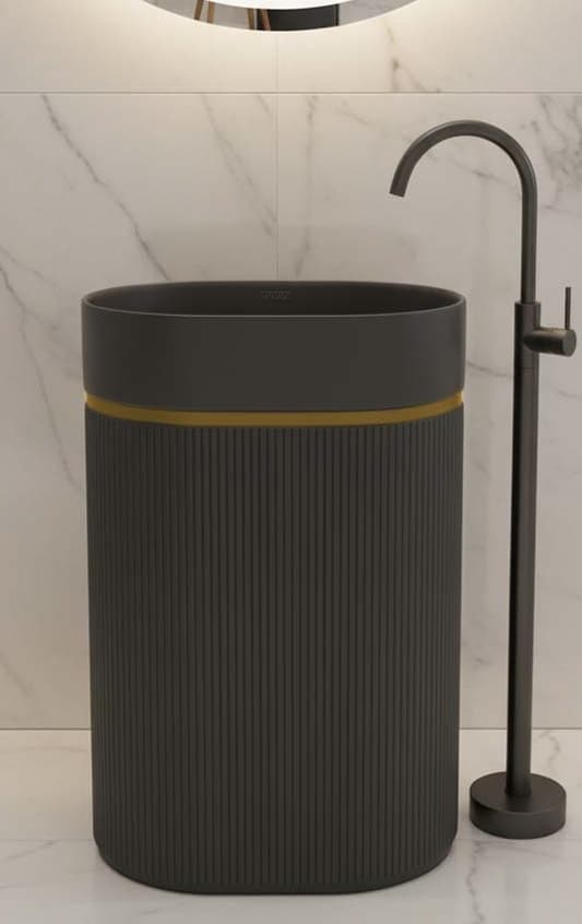 Designer Free Standing Wash Basin | Floor Mounted | Size: 600x380x860mm | Finish: Grey