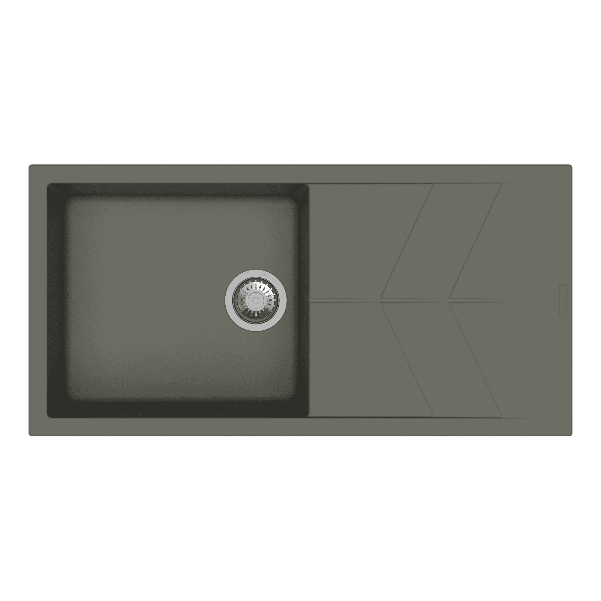 Jazz Series with Drainer Quartz Kitchen Sink 40" × 20" x 9" ( 1000 x 500 x 225mm) | Concrete Finish | Top Mount, Under Mount & Flush Mount Installation | Included Accessories: Plumbing Kit | Slab Cutting Size: 480 x 430mm