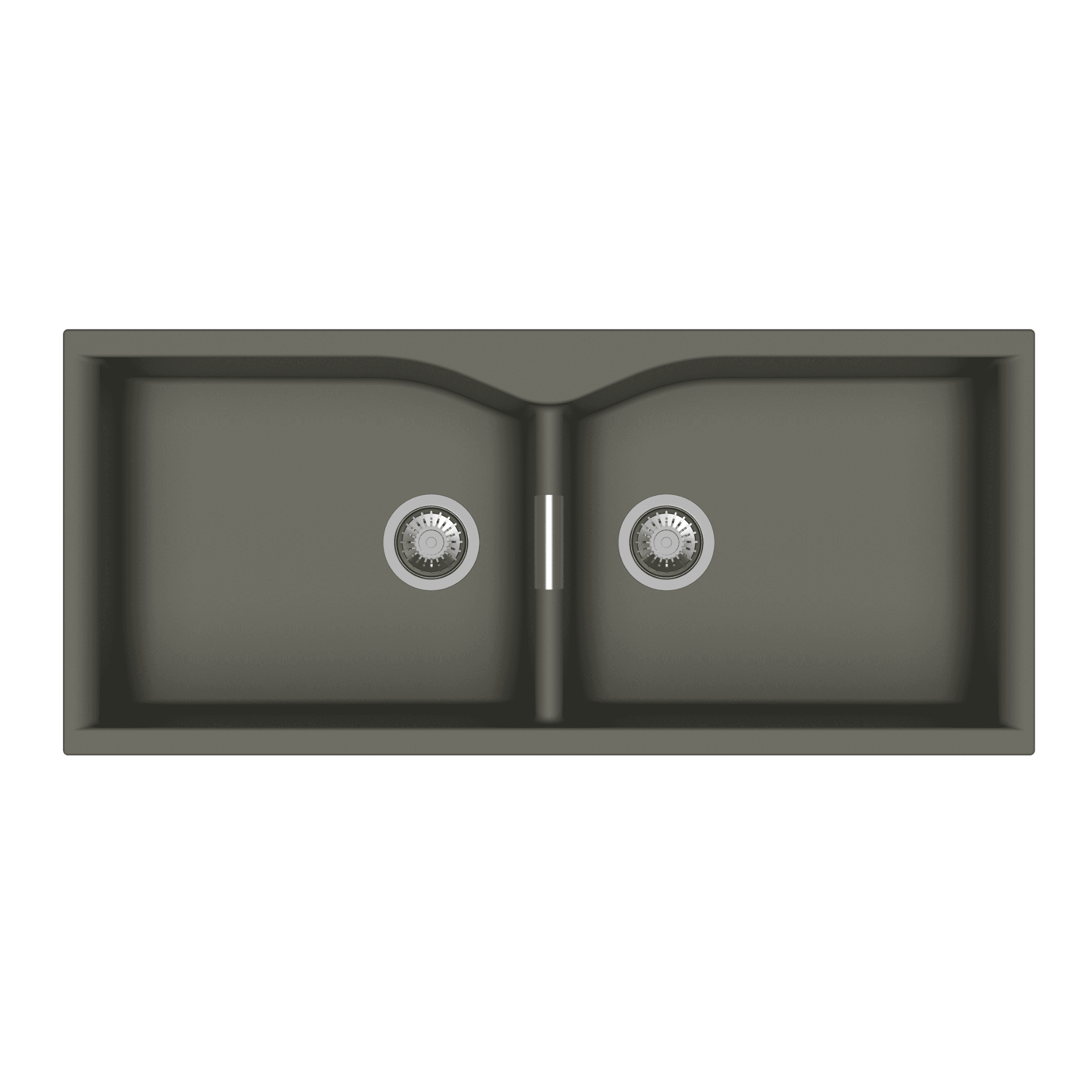 Largo Series Double Bowl Quartz Kitchen Sink 45" x 20" x 9" (1100 x 500 x 225mm) | Concrete Finish | Top Mount, Flash Mount & Under Mount Installation | Included Accessories: Plumbing Kit | Slab Cutting Size: 510 x 443mm, 510 x 443mm