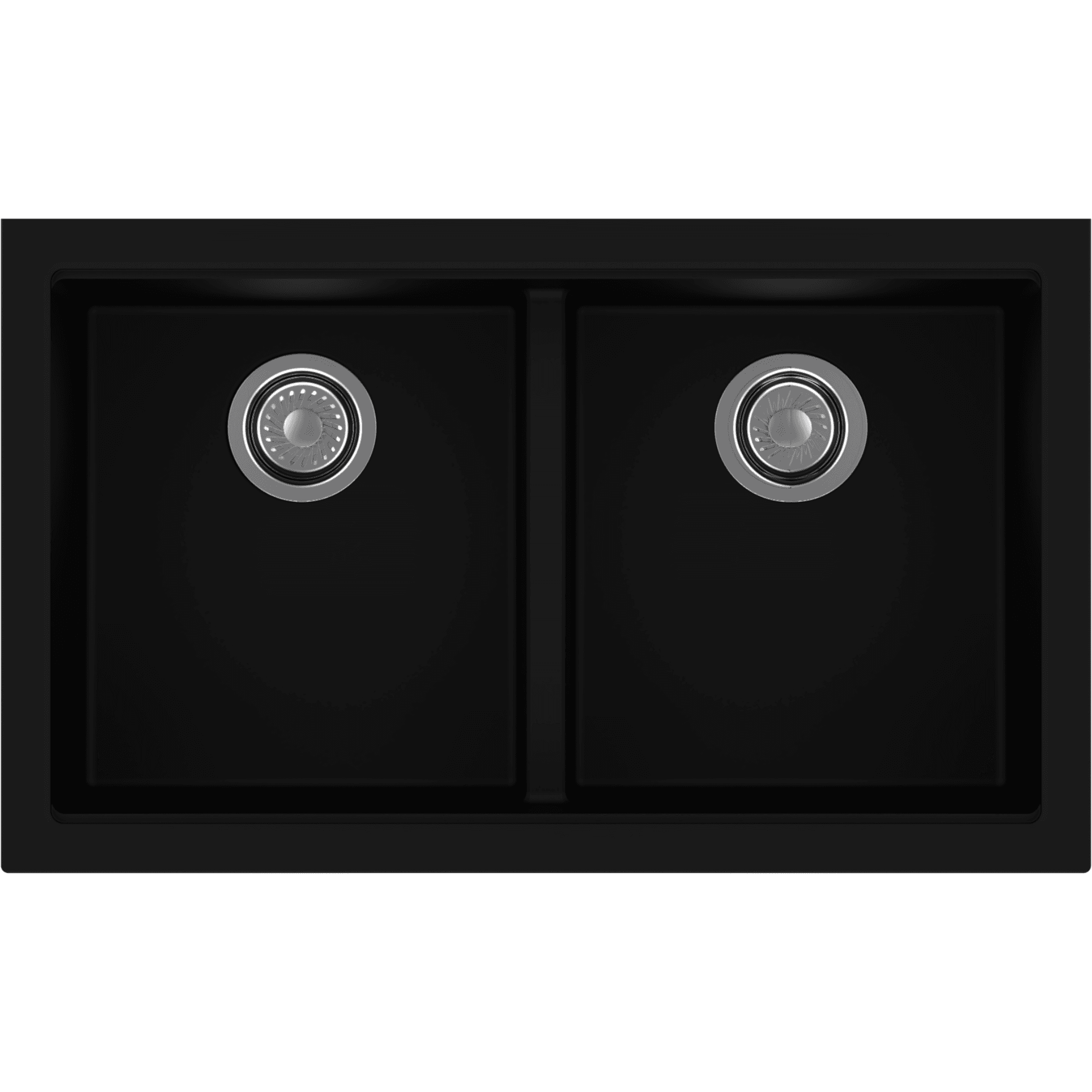 New Lounge Double Bowl Quartz Kitchen Sink 32" x 19" x 9" (823 x 488 x 225mm)| Deep Black Finish | Under Mount Installation | Included Accessories: Plumbing Kit | Slab Cutting Size: 772 x 437mm