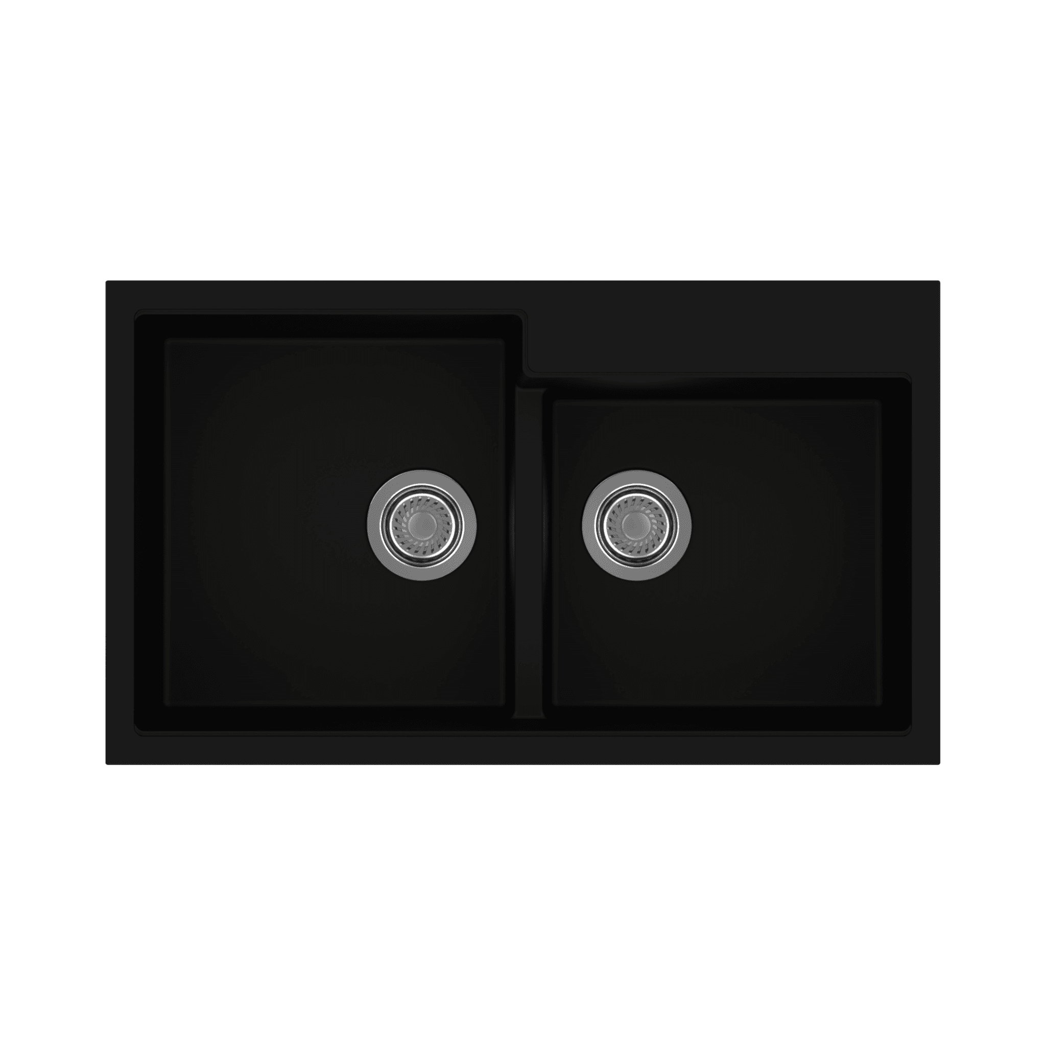 New Tip Toe Double Bowl Quartz Kitchen Sink 34" x 20" x 8" (860 x 500 x 200mm) | Deep Black Finish | Top Mount, Flash mount & Under Mount Installation | Included Accessories: Plumbing Kit | Slab Cutting Size: 400 x 430mm, 370 x 365mm