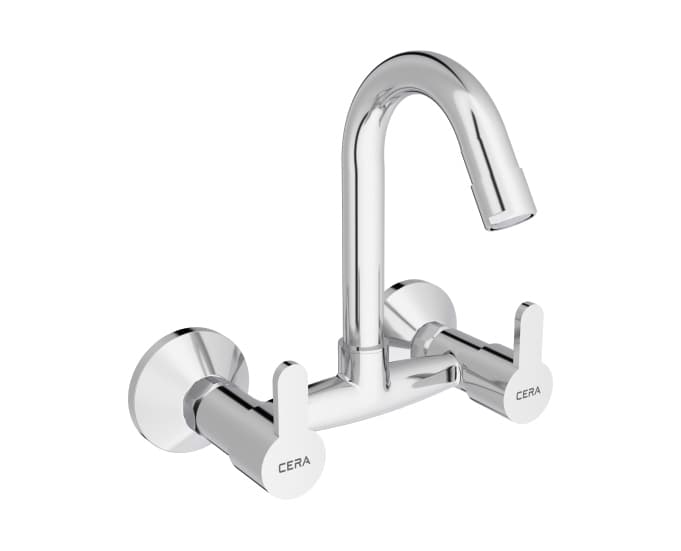 Victor Kitchen Mixer (Hot & Cold Water) With 190 mm (7.5") Long Swivel Spout and Wall Flanges | Chrome Finish