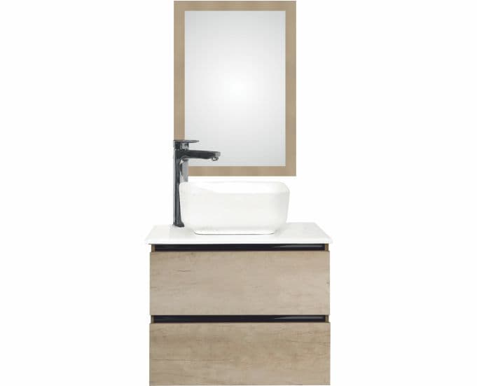 Valorosa Wall Mounted Vanity Cabinet 580 x 480 x 480 mm | Chestnut Brown Finish | HDHMR Material | Marble Top Platform 490mm x 600mm (S9510385WH) Included | Mirror With Frame 500 x 700 mm (B3510935) Included | Without Tap