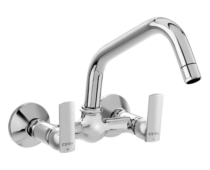 Titanium Kitchen Single Lever Mixer (Hot & Cold Water) With 180 mm (7") Long Swivel Spout and Wall Flanges | Chrome Finish