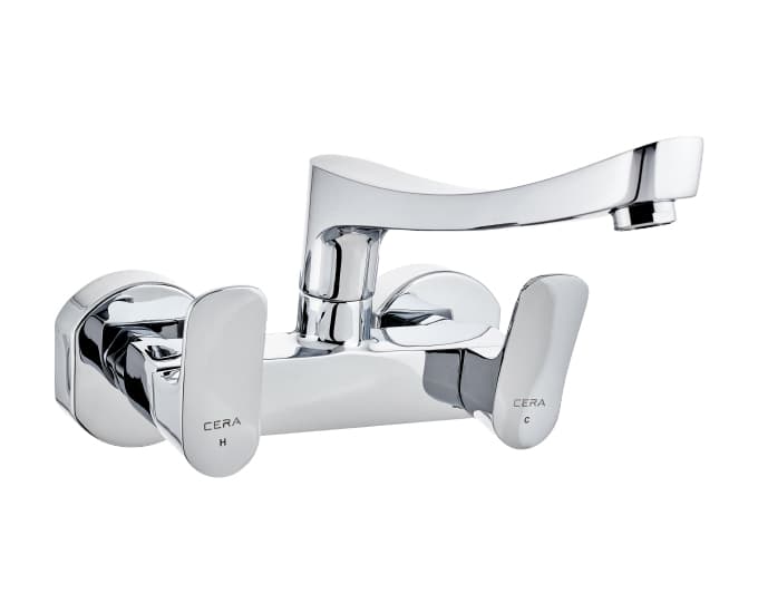 Perla Kitchen Mixer (Hot & Cold Water) With 200 mm (8") Long Swivel Spout and Wall Flanges | Chrome Finish