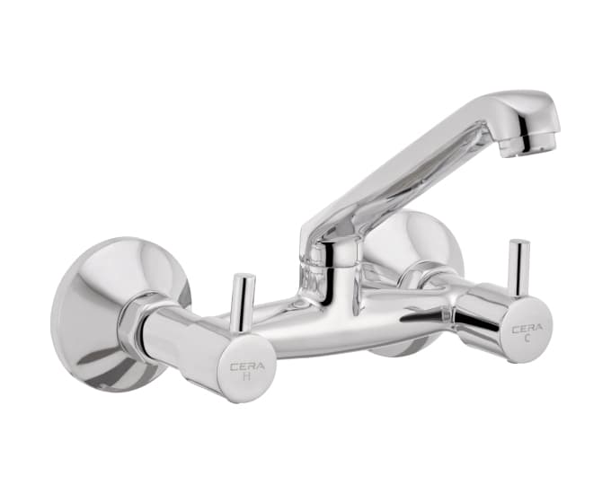 Garnet Kitchen Mixer (Hot & Cold Water) With 150 mm (6") Long Swivel Spout and Wall Flanges | Chrome Finish