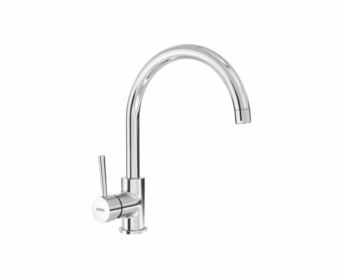 Fountain Single Lever Mixer (Hot & Cold Water) With 235 mm (9") Long Swivel Spout and 450 mm Long Braided Connection Pipe | Chrome Finish | For Kitchen Use