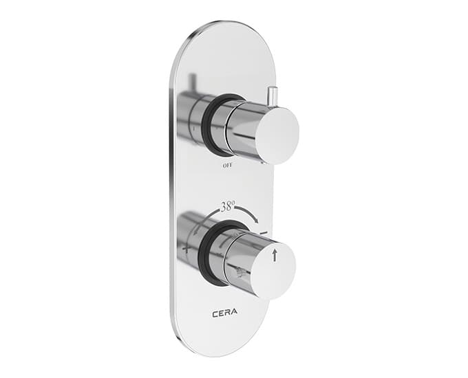 Fountain Exposed Part for 2 Outlets Single Lever Thermostatic Concealed Diverter | Chrome Finish | Compatible With Concealed Part F4080102 sold separately