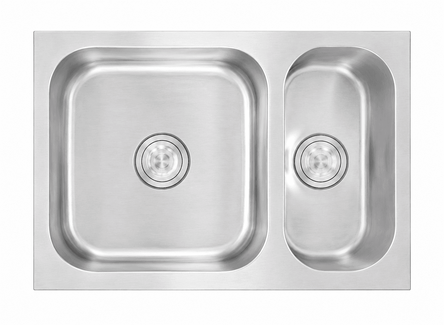 Dura Double Bowl Kitchen Sink 27" X 19" X 8" (686x483x200mm) | SS 304 grade | Satin Finish | Suitable for Topmount, Undermount & Inset | Included: Waste coupling | Slab Cutting Size: 405x381mm