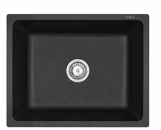 Quartz Single Bowl Kitchen Sink 18"x16"x8" (459x408x200mm) | Natural Quartz | Colour: Black | Topmount Installation | Included: Waste coupling | Slab Cutting Size: 420x364mm