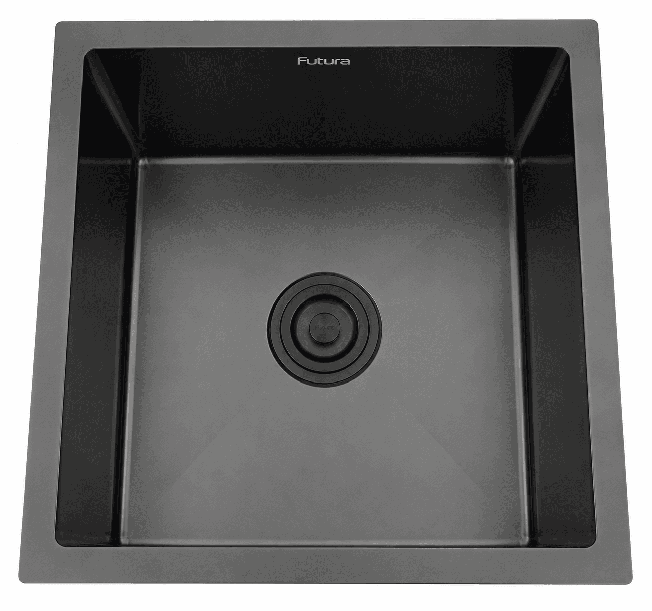 Hand Carved Colour Single Bowl Kitchen Sink 18"x16"x9" (460x405x225mm) | SS 304 grade | Flat Finish | Black Colour | Suitable for Topmount, Undermount & Inset | Included: Waste coupling | Slab Cutting Size: 420x364mm