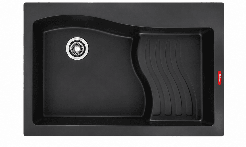 Quartz Single Bowl with Drain Board Kitchen Sink 33"x22"x10" (838x559x250mm) | Natural Quartz | Colour: Black | Topmount Installation | Included: Waste coupling | Slab Cutting Size: 760x465mm