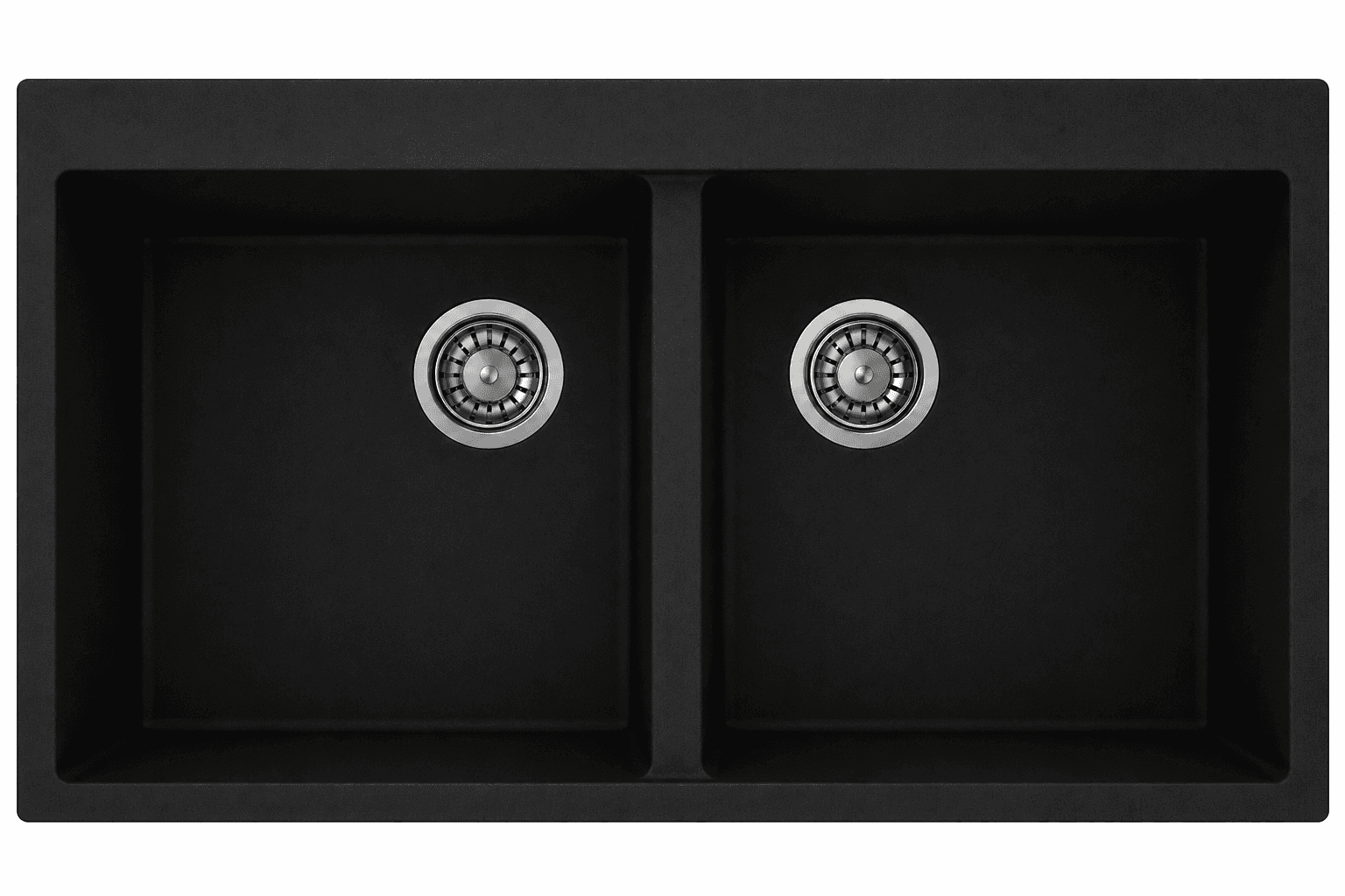 Quartz Double Bowl Kitchen Sink 34"x20"x8" (860x510x200mm) | Natural Quartz | Colour: Black | Topmount Installation | Included: Waste coupling | Slab Cutting Size: 804x399mm