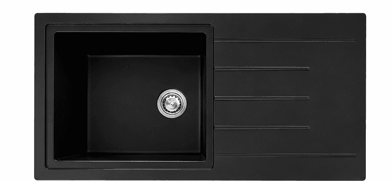 Quartz Single Bowl Kitchen Sink 40"x20"x9" (1000x500x225mm) | Natural Quartz | Colour: Black | Topmount Installation | Included: Waste coupling | Cutting Size: 510x430mm