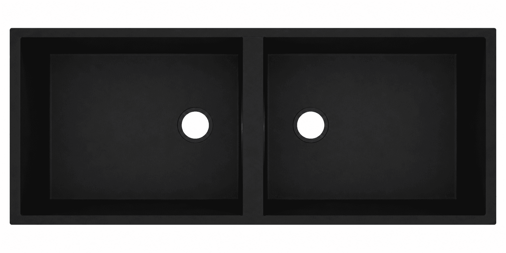 Quartz Double Bowl Kitchen Sink 45"x20"x9" (1143x502x225mm) | Natural Quartz | Colour: Black | Topmount Installation | Included: Waste coupling | Slab Cutting Size: 510x430mm