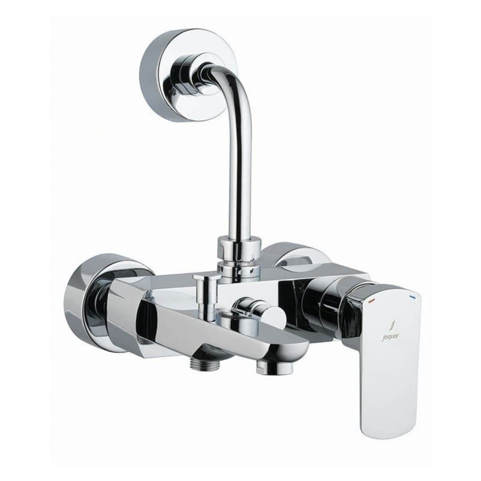 Kubix Prime Single Lever 3-in-1 Wall Mixer with Provision for Hand Shower + Overhead Shower + Spout with Connecting Legs and Wall Flanges | Chrome Finish | Material: Brass