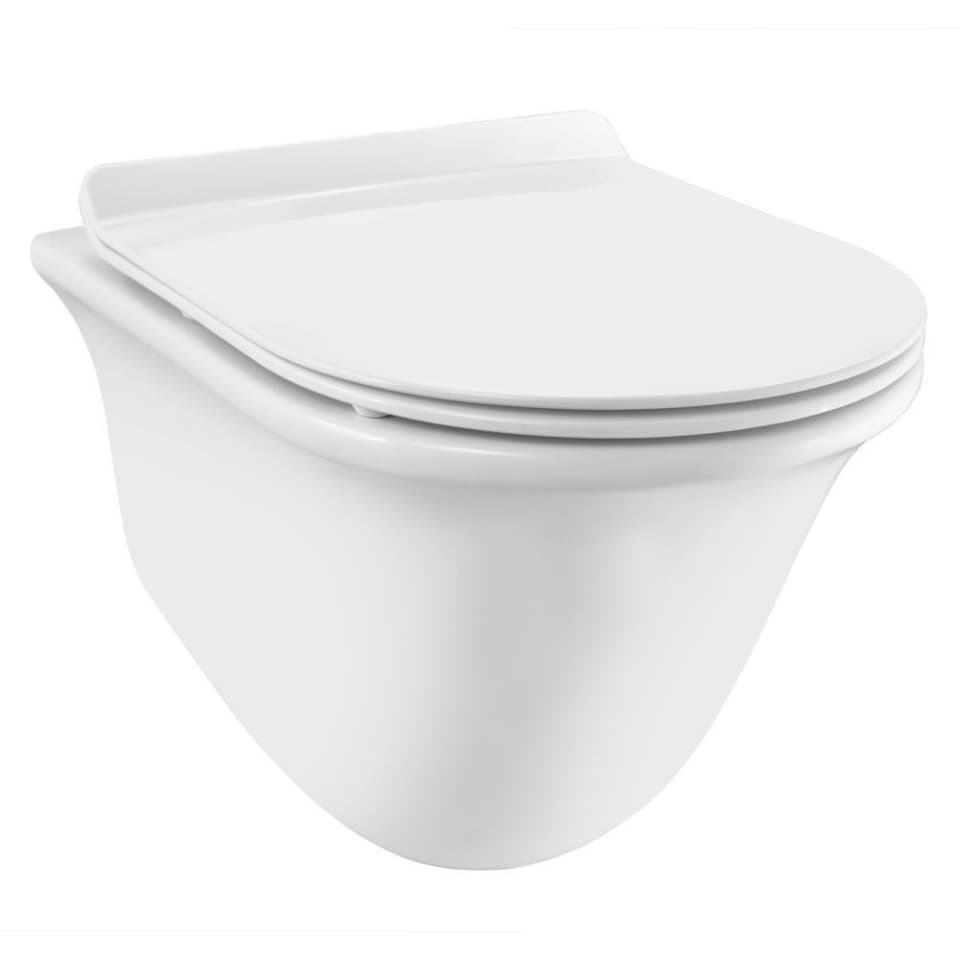 Wall Hung Toilet with UF Soft Close Slim Seat Cover, Rimless, Blind Installation Hinges, Fixing Accessories | Size: 370 x 490 x 365mm | Requires Concealed Cistern