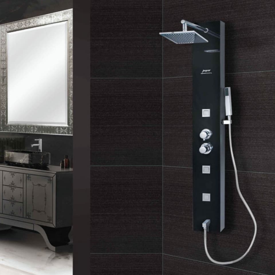 Blak Shower Panel | Black Finish | Size: 1500 x 200mm | Material: Stainless steel | With Thermostat Mixer | Suitable in Place of Wall MIxer