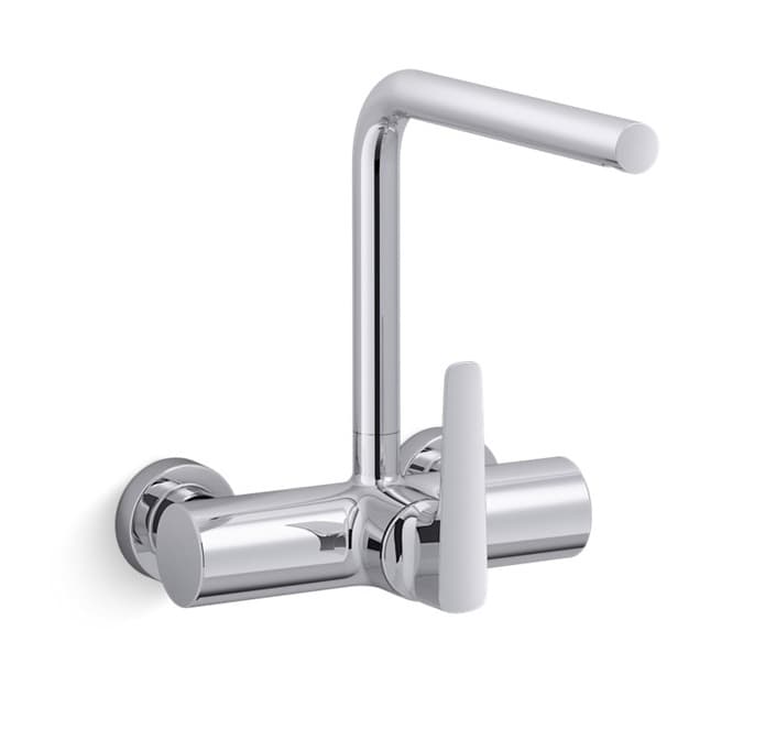 Aleo+ Sink Mixer (Hot & Cold Water) With 225 mm Long Swivel Spout & Wall Flange | Chrome Finish