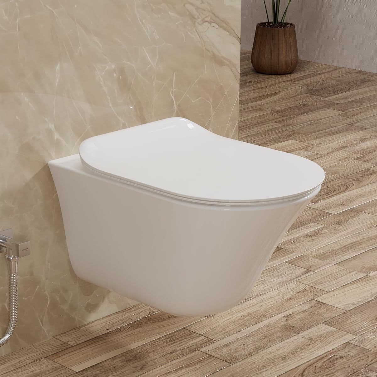 Vive Rimless Toilet With Quiet-Close™ UF Slim Seat Cover | Must Order: Plastic Outlet Connector (K-1527926) (Sold Separately) | White Finish